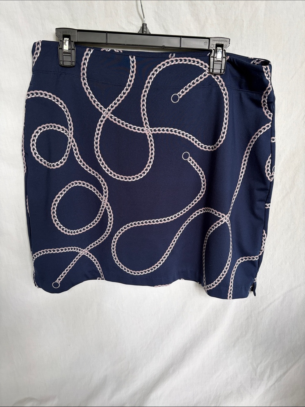 Greg Norman Collection Navy Mini Skirt with Pink Chain Print